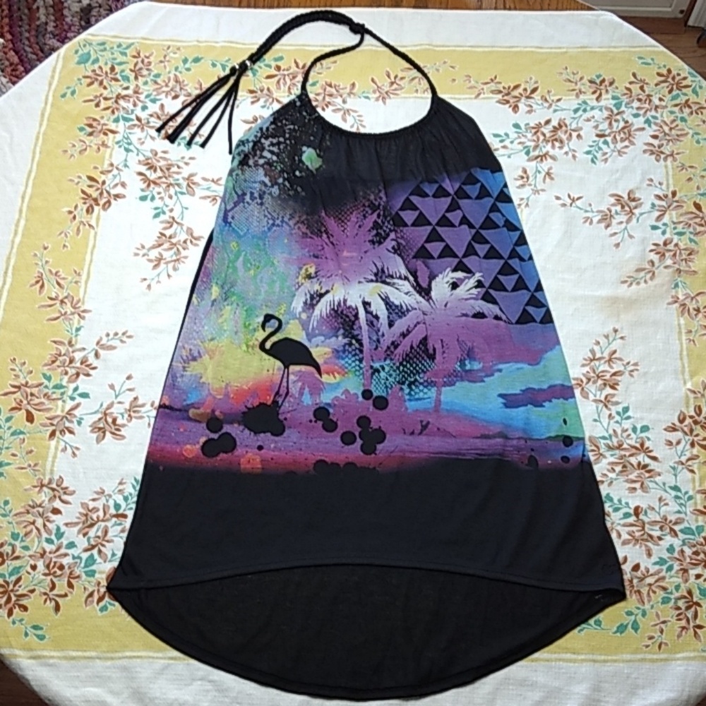 OP Black Multicolored Flamingo Beach Swim Cover